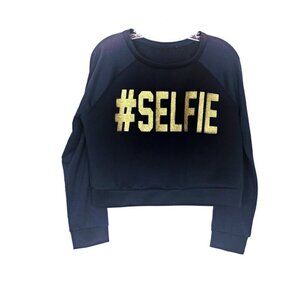 Trending Gold Glitter #SELFIE Cropped Sweatshirt Insta TikTok Graphic Pullover